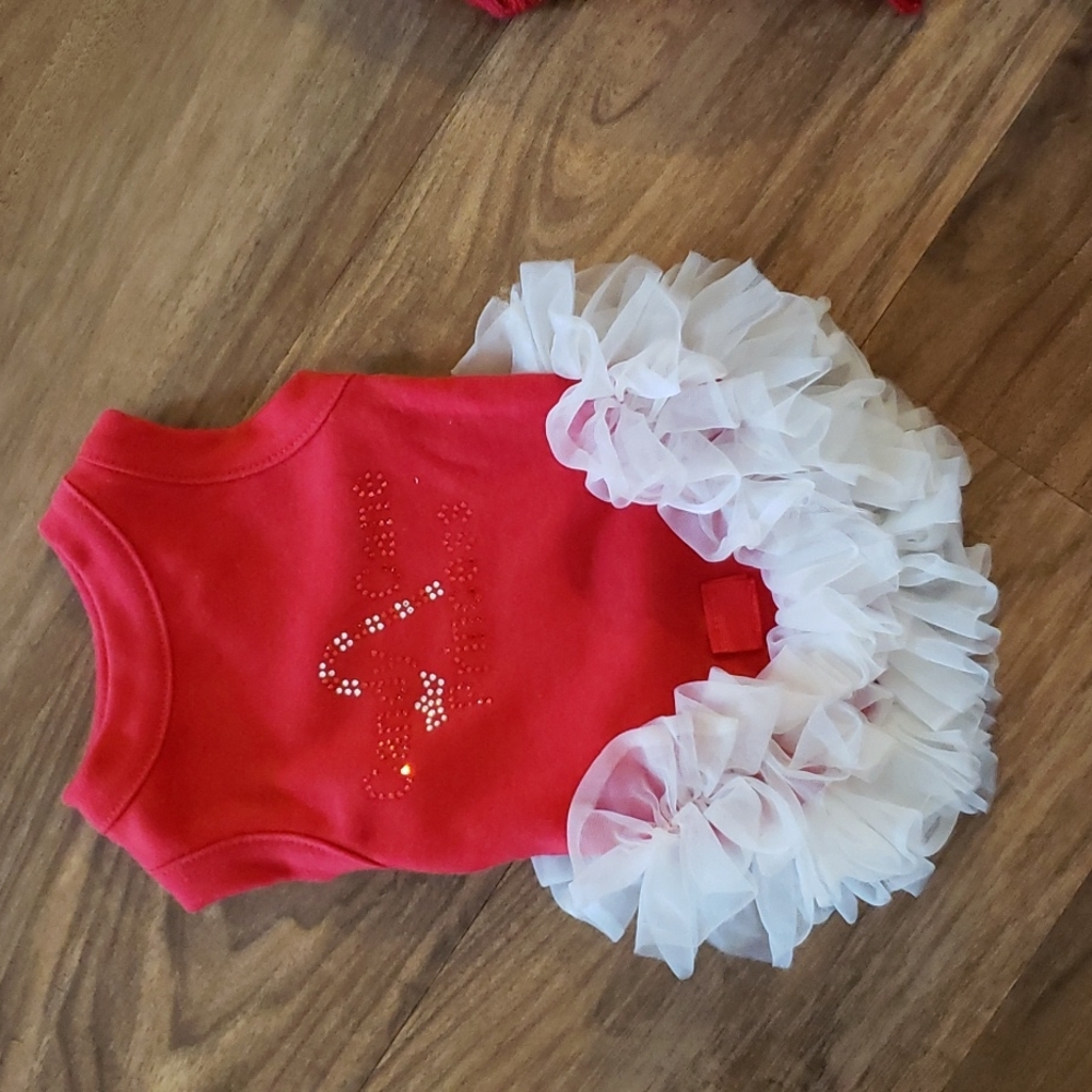 Candy Cane Princess Dog Holiday Dress with white ruffles, small